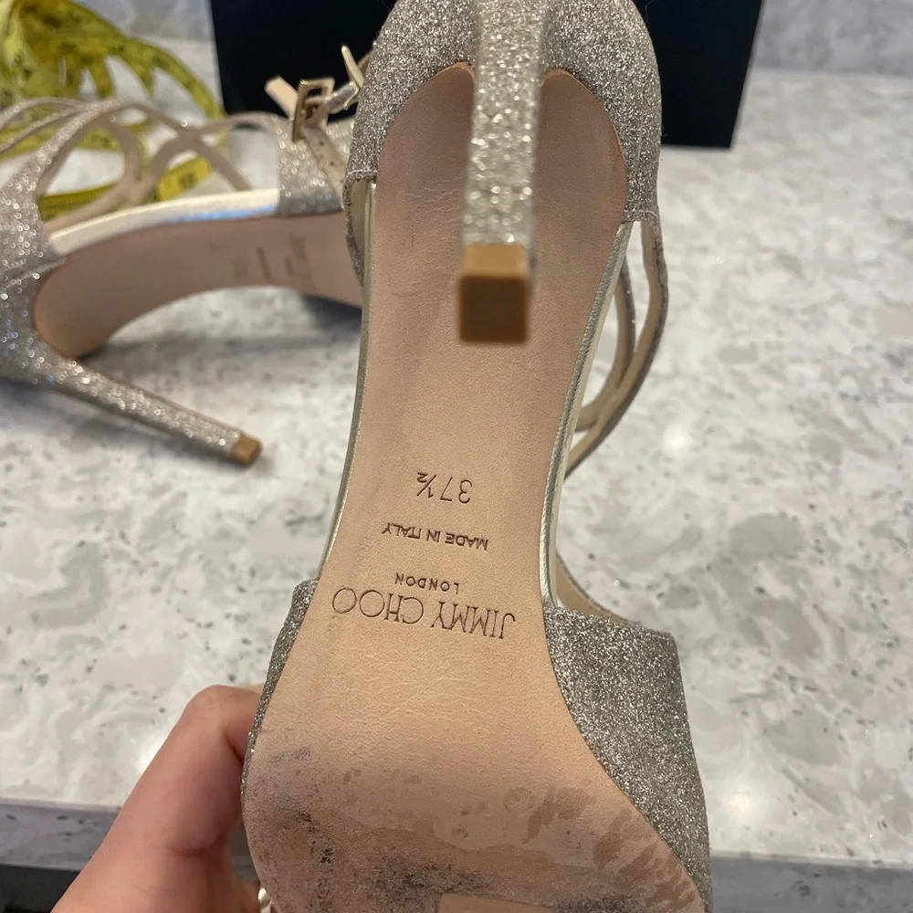 AUTHENTIC Jimmy Choo Platinum Dusty Glitter accent pumps 37.5 - Picture 4 of 6